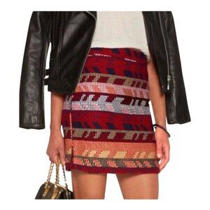 Maje Skirt Women Medium Red Rouge Jacquard Tweed Jakarto‎ Pencil Straight Mini